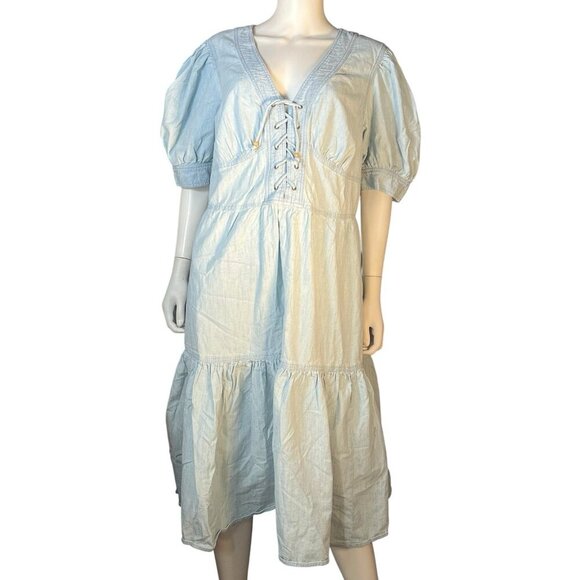 vtg Ralph Lauren black label chambray puff‎ sleeve cottagecore  dress sz 18W/40 - Picture 4 of 7